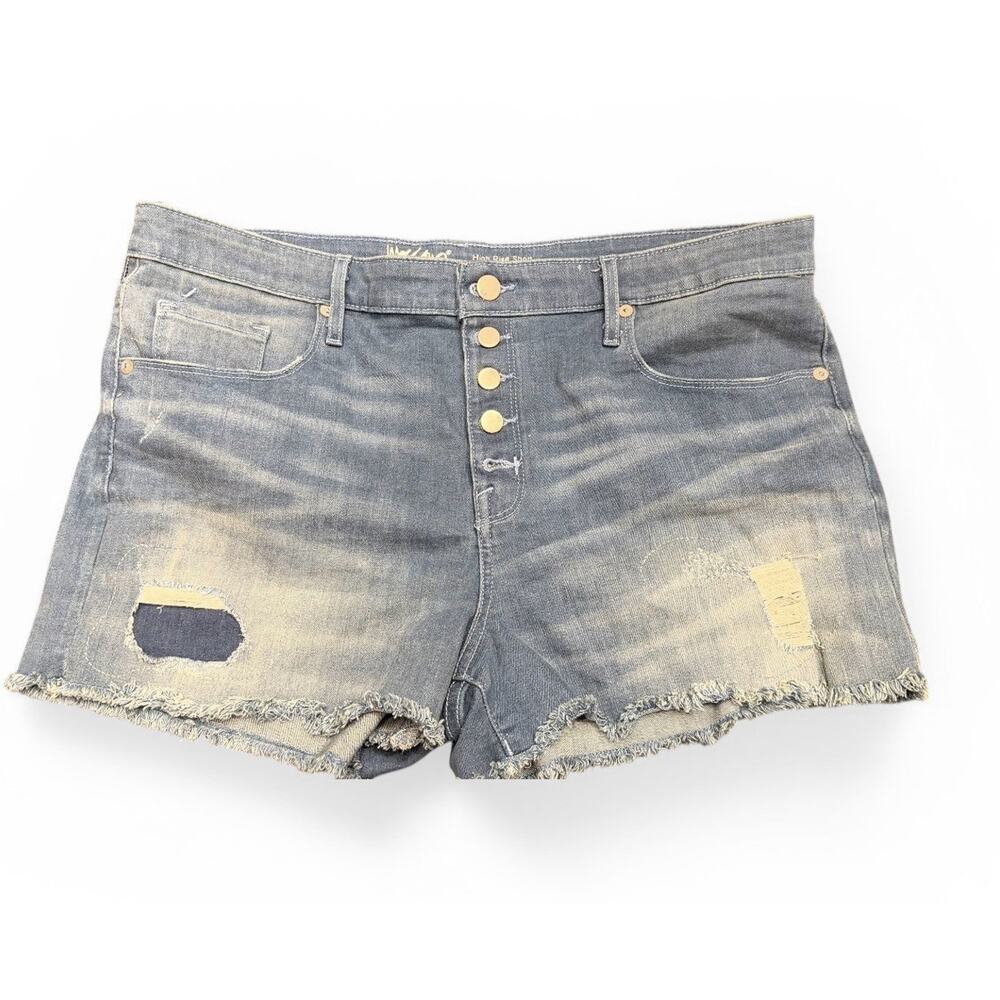 Mossimo High Rise Cut Off Denim Shorts Distressed Button Fly Size 16/33